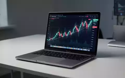 A sleek, silver laptop, resembling an Apple MacBook, open on a desk with a glowing financial chart on its screen. - Foto: über boerse-global.de