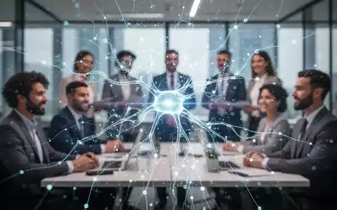 Ein stilisiertes, leuchtendes neuronales Netz überlagert unscharfe Büromitarbeiter, symbolisiert hohe Gehälter für KI-Experten. - Foto: über boerse-global.de