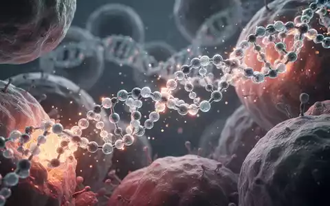 Nahaufnahme von leuchtenden Peptidketten, die mit Zellstrukturen interagieren und zelluläre Regeneration und Anti-Aging-Mechanismen darstellen. - Foto: über boerse-global.de
