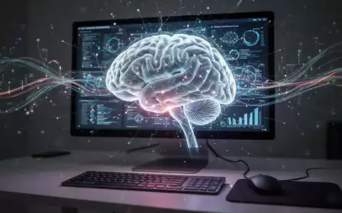 A glowing, abstract AI brain superimposed over a modern desktop computer, symbolizing automation and digital productivity. - Foto: über boerse-global.de
