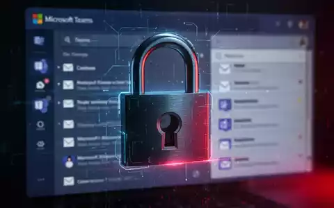 Digital padlock superimposed over a blurred Microsoft Teams interface and email inboxes, symbolizing cybersecurity threats and data breaches. - Foto: über boerse-global.de