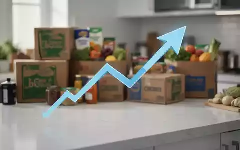 Ein stilisierter Abwärtspfeil vor einem unscharfen Hintergrund von Lebensmittel-Lieferboxen, der finanzielle Verluste symbolisiert. - Foto: über boerse-global.de