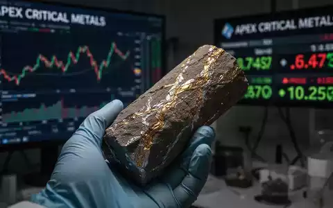 Nahaufnahme eines geologischen Bohrkerns mit Metalladern, gehalten in einem Labor mit verschwommenen Finanzdiagrammen im Hintergrund. - Foto: über boerse-global.de
