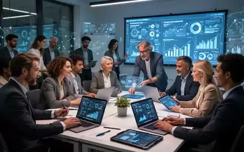 Professionals and students in a modern German classroom, using laptops and digital screens for digital business management education. - Foto: über boerse-global.de