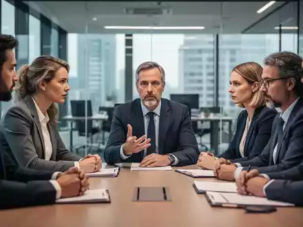 Eine Gruppe von Personen, die einen Betriebsrat repräsentieren, bespricht wichtige Angelegenheiten an einem Konferenztisch in einem modernen Büro. - Foto: über boerse-global.de