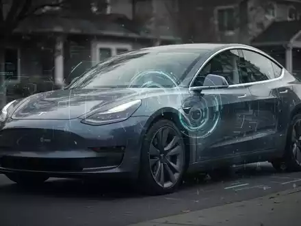 A Tesla car with a digital overlay, representing self-driving technology, suggesting safety concerns and regulatory scrutiny. - Foto: über boerse-global.de