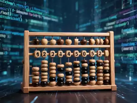 Ein Abakus im Vordergrund, der falsche Summen darstellt, vor einem unscharfen Hintergrund aus digitalem Code, der Betrug in der Technologie symbolisiert. - Foto: über boerse-global.de
