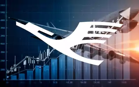 Ein stilisierter, aufwärts gerichteter Börsenchart, überlagert mit einem unscharfen Flugzeugflügel, der Wachstum symbolisiert. - Foto: über boerse-global.de