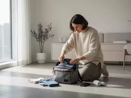 Eine Person packt minimalistisch in einem aufgeräumten, von natürlichem Licht durchfluteten Apartment, um sich auf das digitale Nomadenleben vorzubereiten. - Foto: über boerse-global.de