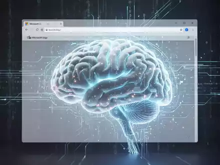 A glowing, stylized AI brain interface merging with a web browser window, representing Microsoft Edge's integration of Copilot AI. - Foto: über boerse-global.de