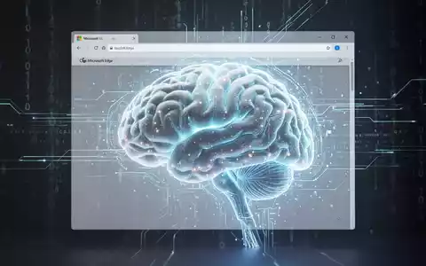 A glowing, stylized AI brain interface merging with a web browser window, representing Microsoft Edge's integration of Copilot AI. - Foto: über boerse-global.de