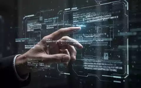 Eine menschliche Hand interagiert mit einer holografischen Oberfläche, die Textfragmente und Binärcode anzeigt. - Foto: über boerse-global.de