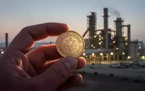 Eine Hand hält eine marokkanische Dirham-Münze vor dem verschwommenen Hintergrund einer Zementfabrik bei Sonnenuntergang. - Foto: über boerse-global.de