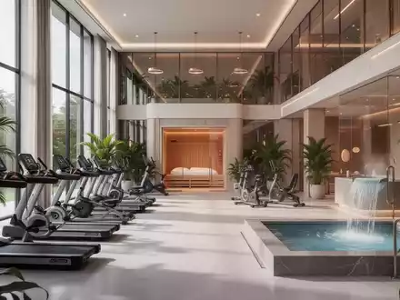 Ein luxuriöses Fitness- und Wellnesscenter mit modernen Geräten, einem Spa-Bereich und viel natürlichem Licht. - Foto: über boerse-global.de