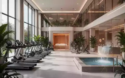 Ein luxuriöses Fitness- und Wellnesscenter mit modernen Geräten, einem Spa-Bereich und viel natürlichem Licht. - Foto: über boerse-global.de