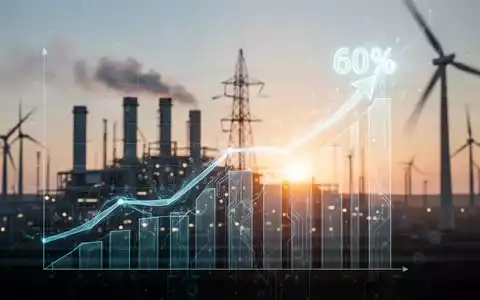 Ein stilisierter Graph mit 60% Wachstum, überlagert mit Energie-Motiven und einem Kraftwerk im Hintergrund. - Foto: über boerse-global.de