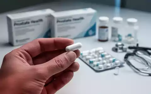 Nahaufnahme einer Hand, die eine weiße Kapsel hält, mit unscharfem Hintergrund von Medikamentenverpackungen und medizinischen Instrumenten. - Foto: über boerse-global.de