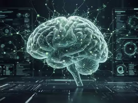 Ein abstraktes neuronales Netzwerk über einer futuristischen Computerschnittstelle, das künstliche Intelligenz darstellt. - Foto: über boerse-global.de