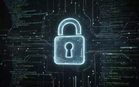 A glowing digital padlock icon superimposed over a complex abstract network of data streams, representing AI security and data protection. - Foto: über boerse-global.de