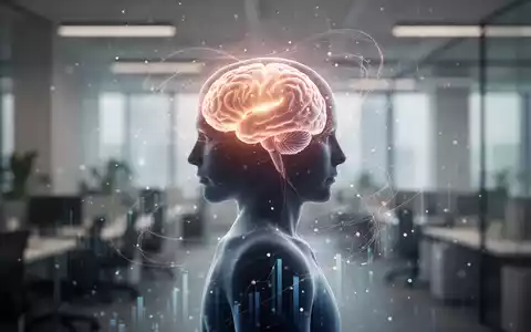 Abstrakte Darstellung psychischer Belastungen und Wohlbefinden am Arbeitsplatz, mit einer leuchtenden menschlichen Silhouette und Datenpunkten. - Foto: über boerse-global.de