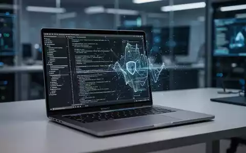 A sleek Apple MacBook Pro displaying code, symbolizing macOS 27 device management and enterprise security. High-tech IT environment. - Foto: über boerse-global.de