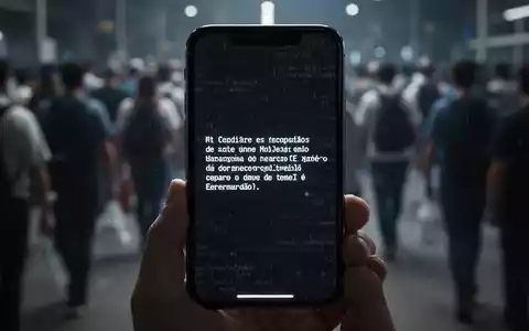 Ein Smartphone-Bildschirm zeigt eine mysteriöse Fehlermeldung, mit verschwommenen Menschen im Hintergrund, die eine große Bevölkerung andeuten. - Foto: über boerse-global.de