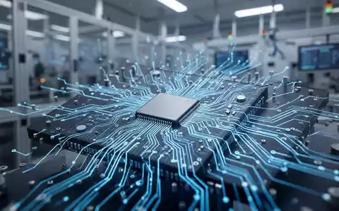 A close-up of a microchip with glowing blue lines, symbolizing data flow and advanced technology in chip manufacturing. - Foto: über boerse-global.de