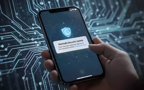 A smartphone screen showing a system update notification with abstract digital circuits in the background. - Foto: über boerse-global.de