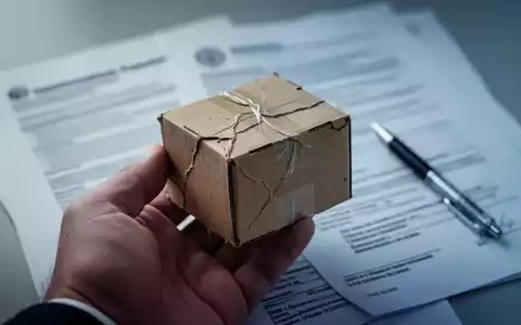 Eine Hand hält eine zerknüllte Kartonverpackung, im Hintergrund verschwommene Dokumente und ein Stift, symbolisiert Verpackungsgesetzgebung. - Foto: über boerse-global.de