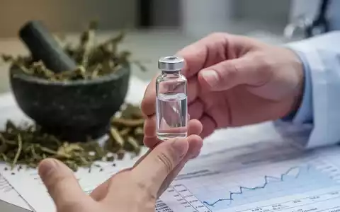 Eine Hand hält ein kleines Glasfläschchen, im Hintergrund verschwommen Kräuter und Finanzdokumente, die Sparmaßnahmen symbolisieren. - Foto: über boerse-global.de