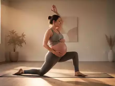 Eine schwangere Frau führt eine Yoga-Pose aus, umgeben von einer friedlichen und entspannenden Atmosphäre. - Foto: über boerse-global.de