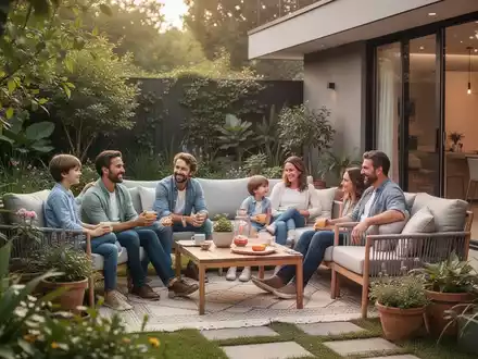 Eine Familie entspannt im Garten, symbolisch für Urlaub vor der Haustür und lokale Erholung. - Foto: über boerse-global.de