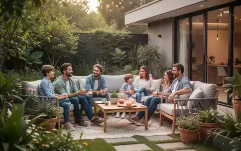 Eine Familie entspannt im Garten, symbolisch für Urlaub vor der Haustür und lokale Erholung. - Foto: über boerse-global.de