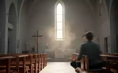 Eine ruhige Szene in einer modernen Kirche mit sanftem Licht, das durch ein Fenster fällt und eine meditierende Person beleuchtet. - Foto: über boerse-global.de
