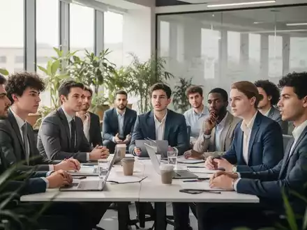Eine Gruppe moderner Führungskräfte in einem hellen Büro, die an einem Fokus-Training teilnehmen, um ihre Konzentration zu verbessern. - Foto: über boerse-global.de