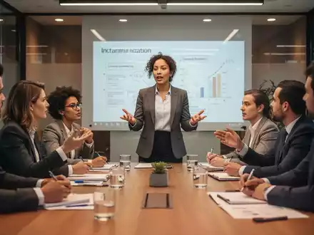 Eine Gruppe von Geschäftsleuten nimmt an einem Kommunikationsworkshop teil, wobei eine Person spricht und andere aufmerksam zuhören. - Foto: über boerse-global.de