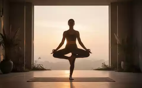 Eine Person in einer ruhigen Yoga-Pose bei Sonnenaufgang, vor einem weichen, warmen Licht, das innere Balance und Frieden symbolisiert. - Foto: über boerse-global.de