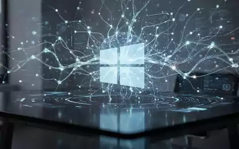 A glowing AI neural network graphic overlaid on a blurred Windows logo, symbolizing Microsoft's AI strategy and integration. - Foto: über boerse-global.de