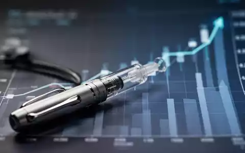 Eine medizinische Injektionsspritze im Vordergrund, unscharf, mit einem Finanzdiagramm im Hintergrund, das steigende Kosten oder Wirksamkeit andeutet. - Foto: über boerse-global.de