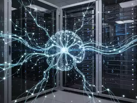A glowing neural network overlaying a modern server rack, symbolizing AI integration with ERP systems and automated business processes. - Foto: über boerse-global.de