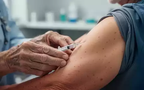 Einem älteren Menschen wird eine Impfung in den Arm verabreicht, mit unscharfem medizinischem Hintergrund. - Foto: über boerse-global.de