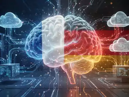 Digital brain with French and German flag colors, representing digital sovereignty and collaboration in technology. - Foto: über boerse-global.de