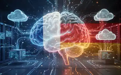 Digital brain with French and German flag colors, representing digital sovereignty and collaboration in technology. - Foto: über boerse-global.de