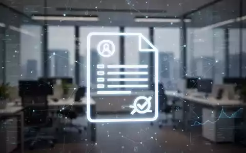 Ein stilisiertes, leuchtendes Symbol für eine digitale Rechnung über einer verschwommenen Büroumgebung mit Datenströmen. - Foto: über boerse-global.de