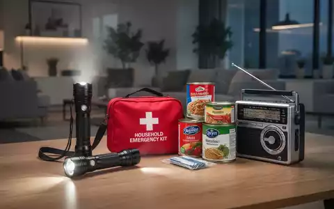 Ein stilisiertes Bild eines Notfallkits für den Haushalt mit Taschenlampe, Erste-Hilfe-Kasten, Konserven und Radio. - Foto: über boerse-global.de
