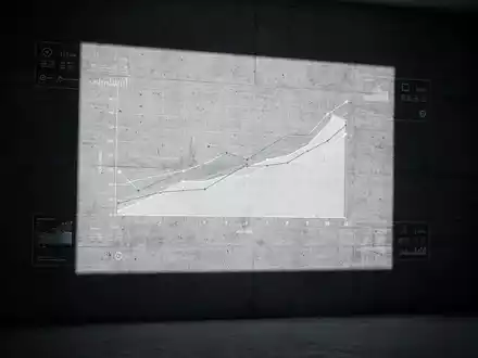 Ein beleuchteter Finanzdaten-Chart projiziert auf eine dunkle Wand, symbolisiert die Bedeutung von Wirtschaftsdaten für den DAX. - Foto: über boerse-global.de