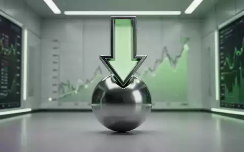 Ein stilisierter, nach unten gerichteter Pfeil durchbohrt ein rundes, metallisches Objekt vor einem modernen Finanzhintergrund mit grünen Akzenten. - Foto: über boerse-global.de