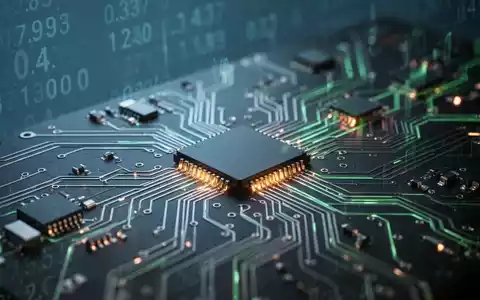 Nahaufnahme einer modernen Platine mit leuchtenden Mikrochips und feinen Leiterbahnen, die Technologie und Finanzdaten symbolisieren. - Foto: über boerse-global.de