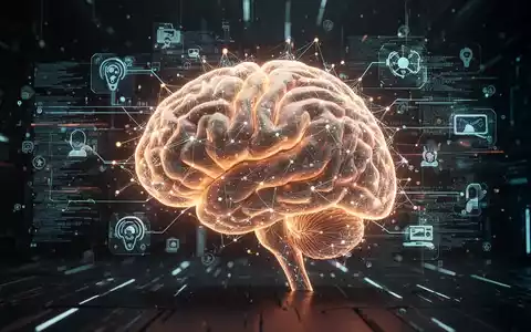 A glowing, stylized neural network brain overlaid with digital streams and entertainment symbols, representing personal superintelligence. - Foto: über boerse-global.de