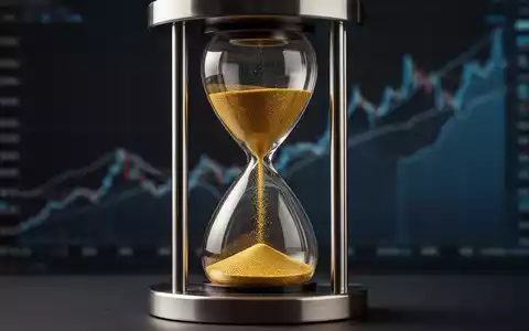 Ein modernes, elegantes Stundenglas mit goldenem Sand, der auf Finanzplanung und den Lauf der Zeit hinweist, mit verschwommenen Diagrammen im Hintergrund. - Foto: über boerse-global.de